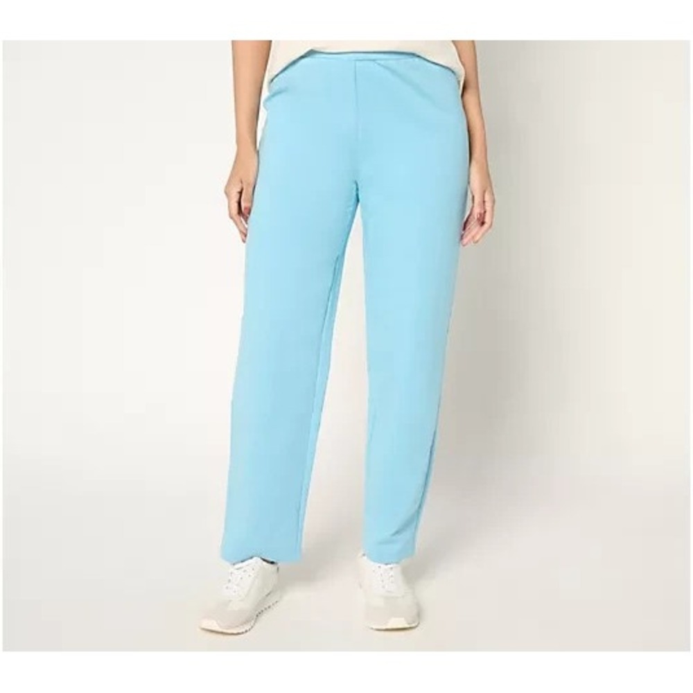 Susan Graver Weekend Stretch Marina Knit Petite Ankle Pants Salt Blue, PM
